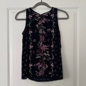 Floral Open-Back Tank Top - Navy and Purple